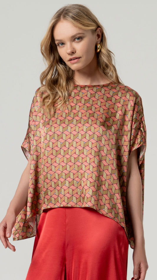 Blusa capa estampada asimétrica Multi