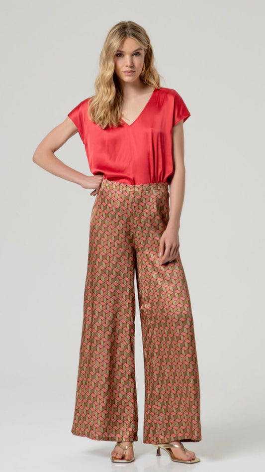Pantalón ancho con print en bajo Multi