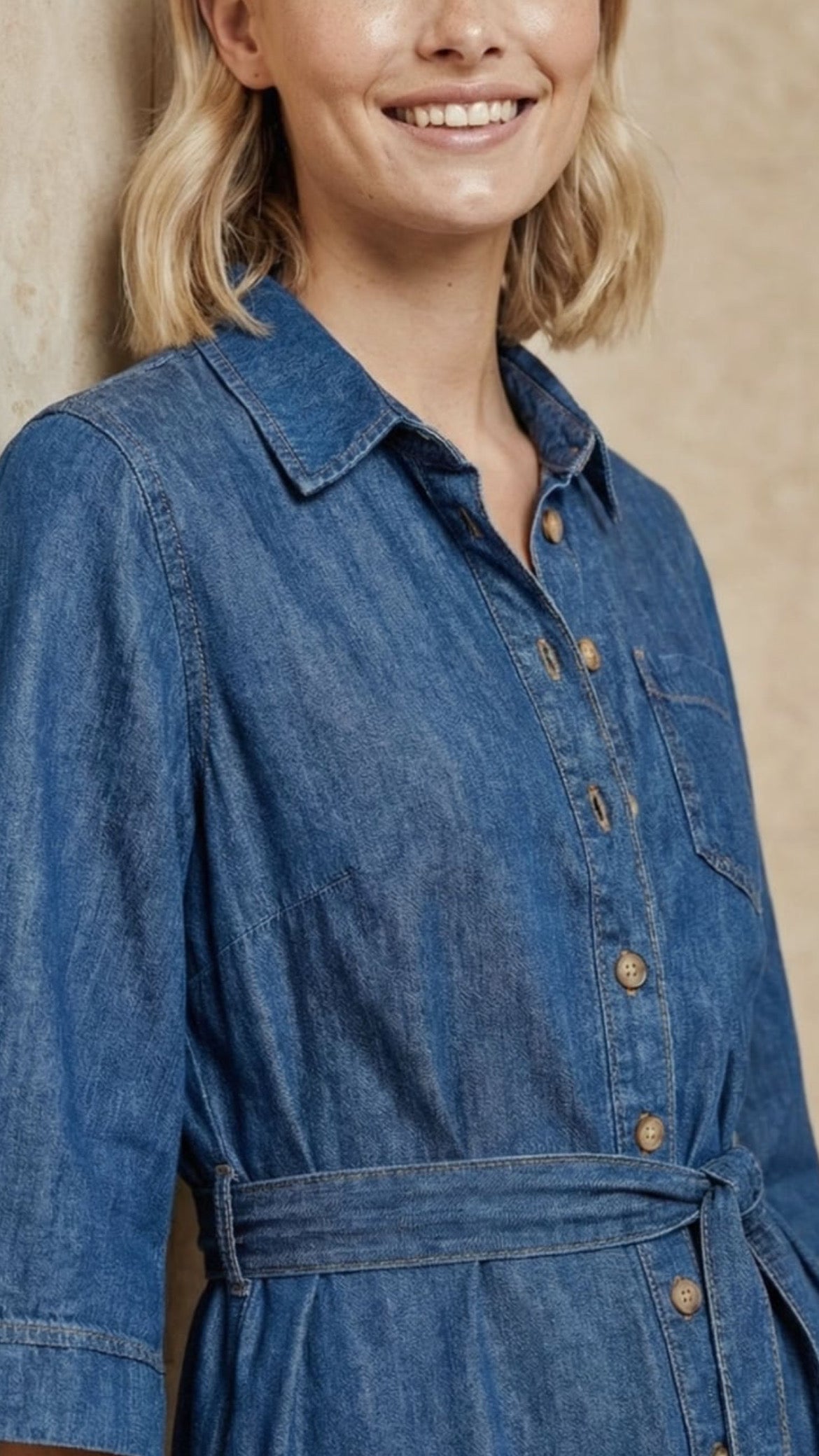 Vestido camisero denim con cinturón Azul