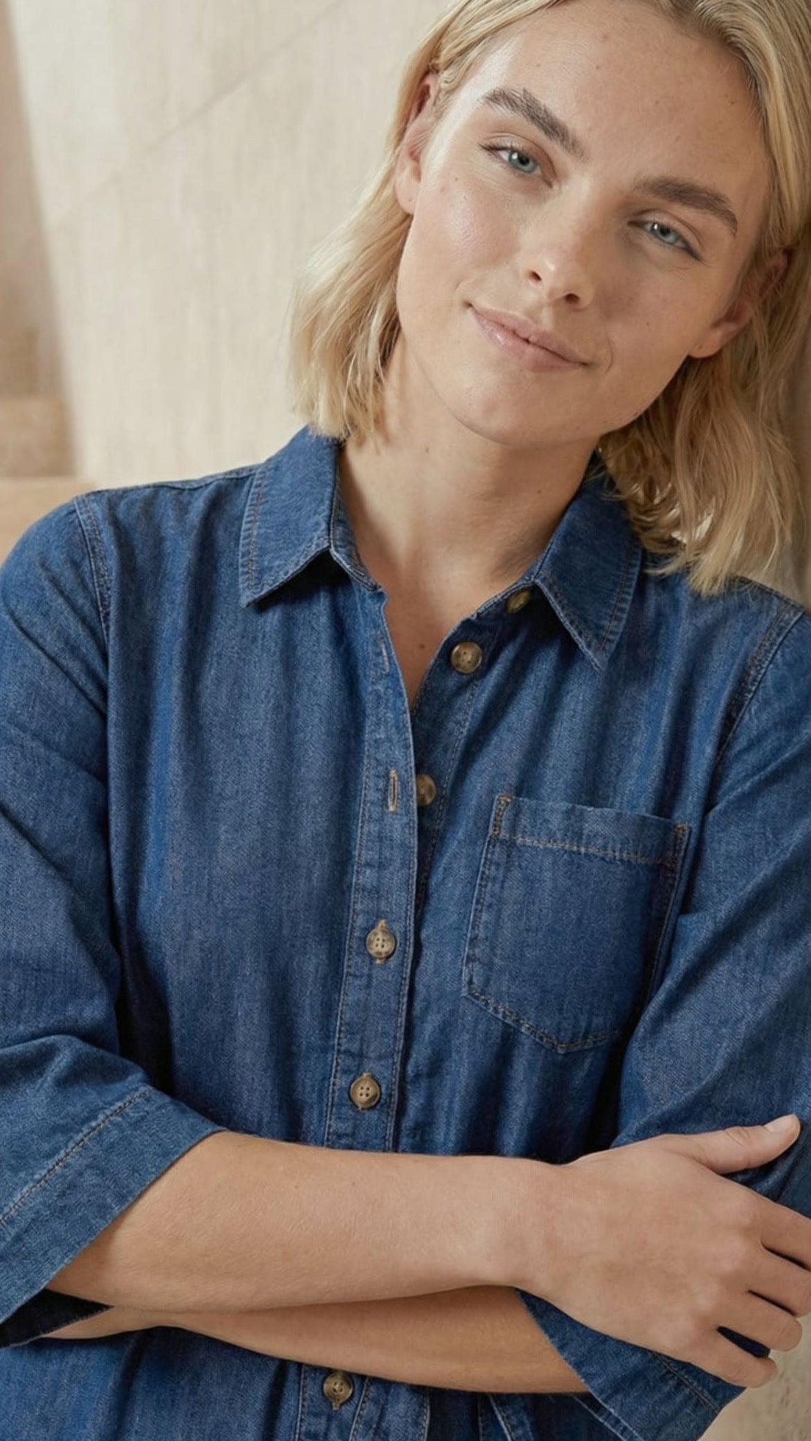 Vestido camisero denim con cinturón Azul