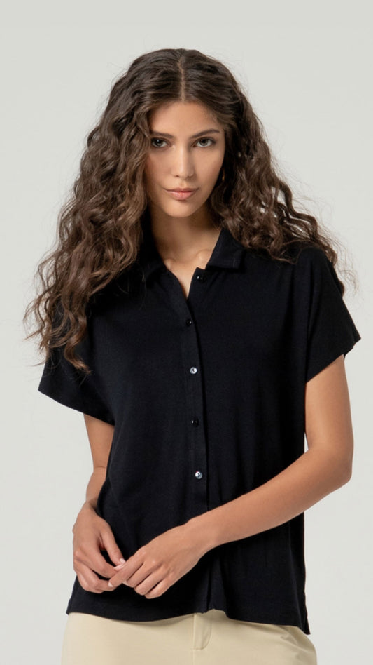 Camisa manga corta bambú Negro
