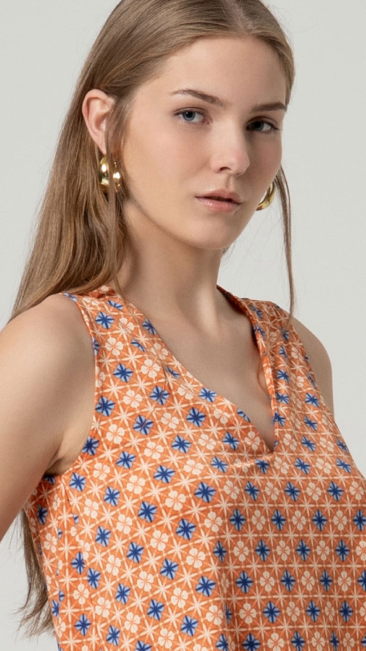 Top estampado elástico Naranja