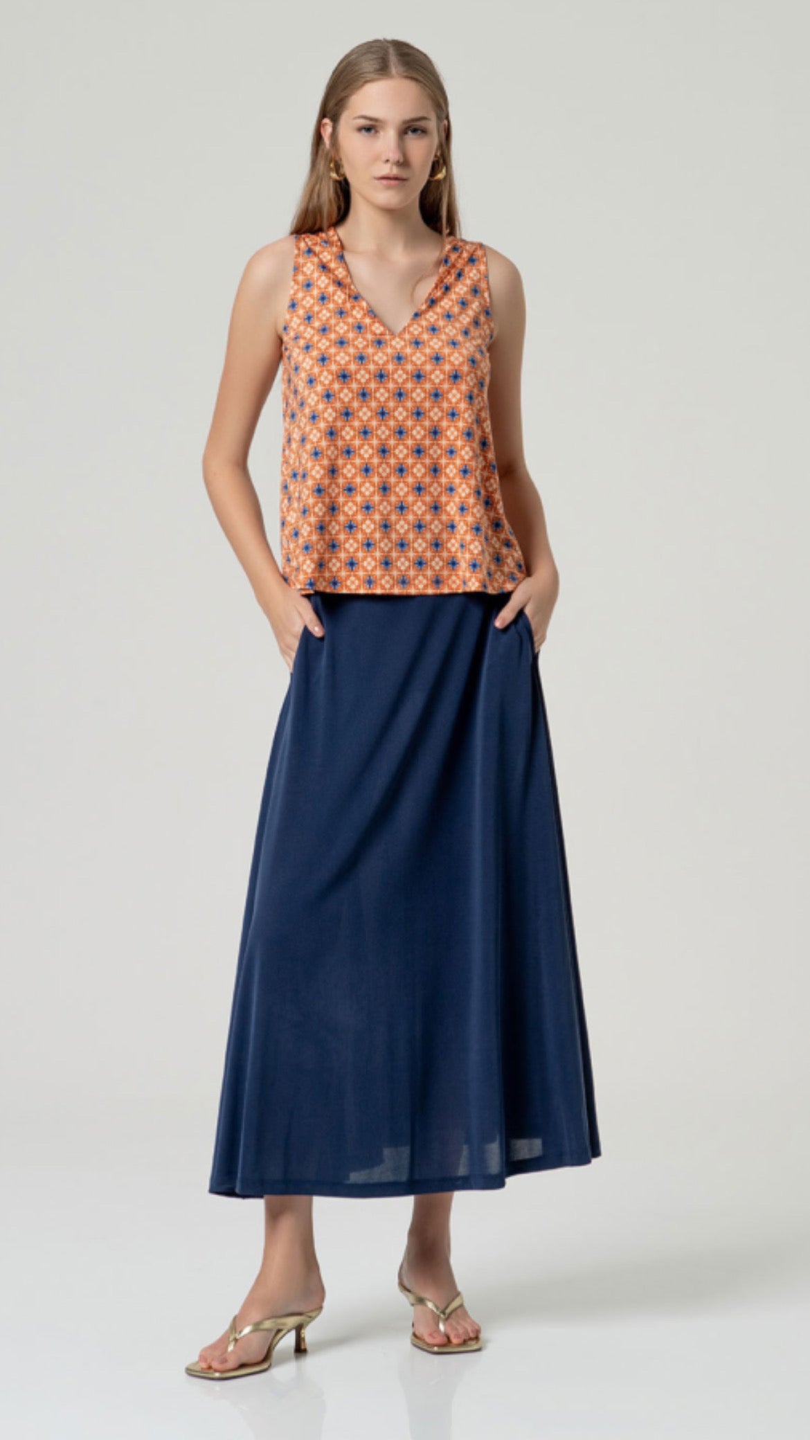 Top estampado elástico Naranja