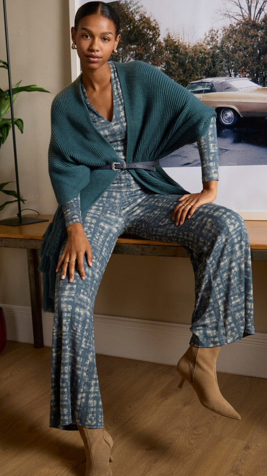 Pantalón oversize fluido estampado — Azul acero