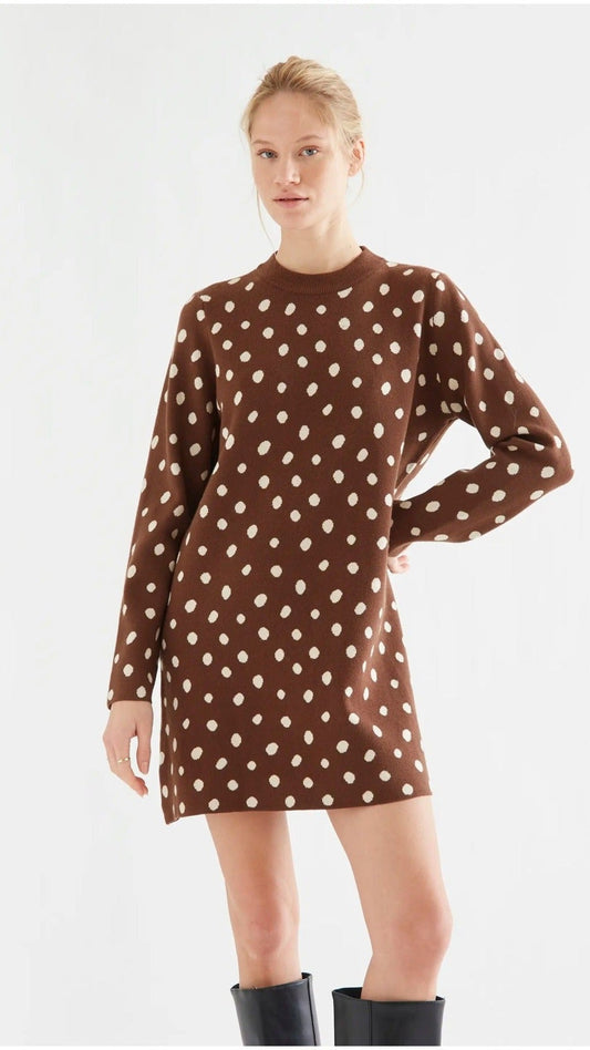Vestido corto con estampado punto marrón catahoula | imagen 1