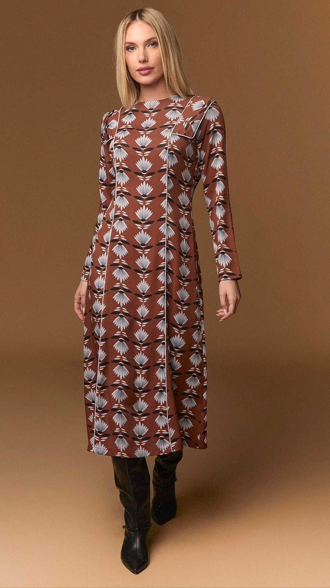 Wimbledon Dress de Minueto, vestido midi estampado, vista frontal