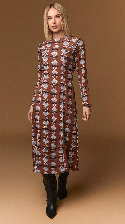 Wimbledon Dress de Minueto, vestido midi estampado, vista frontal